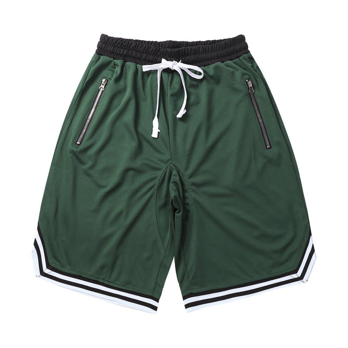green athletic zip pocket shorts