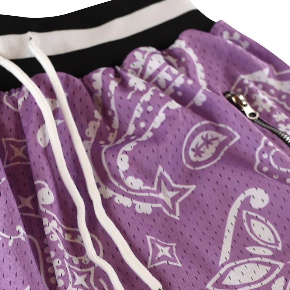 purple bandana print mesh shorts purple bandana print mesh shorts